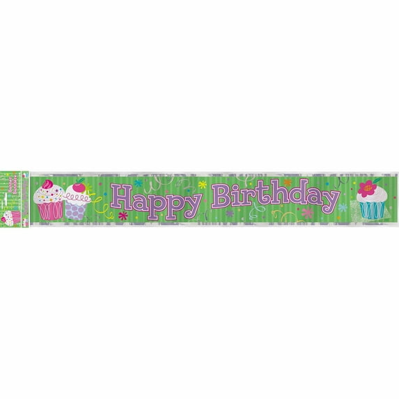 Unique 12ft Foil Cupcake Party Happy Birthday Banner, 1 Count