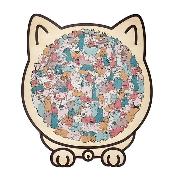 Unique 135-Piece Morandi-Colored Wooden Cat Shaped Jigsaw Puzzle Animal Shape for Cats Lovers Creative Home Decor Gift