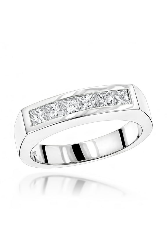 Unique 14K Natural 0.6 Ctw Real Diamonds Mens Wedding Band (White Gold Size 6)