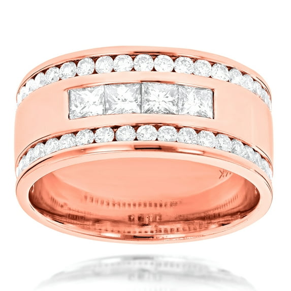 Unique 14K Natural Diamond Mens Ring Comfort Fit Band For Him (Rose Gold Size 10)