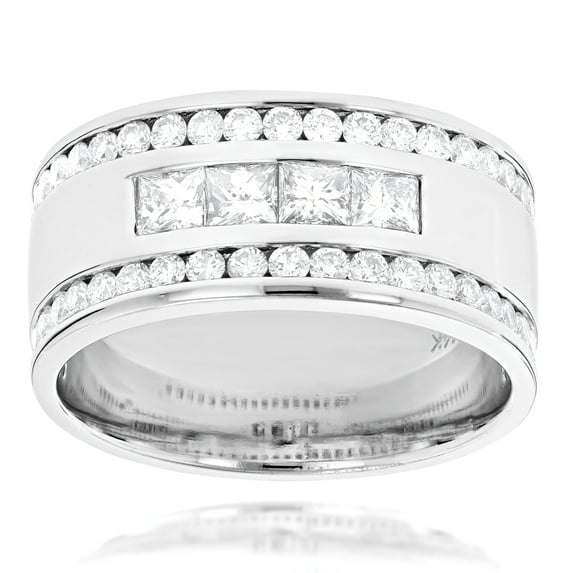 Unique 14K Natural Diamond Mens Ring Comfort Fit Band For Him (White Gold Size 11.5)