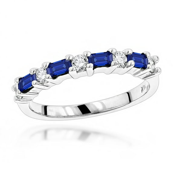 Unique 14K Natural Diamond and Real Sapphire Ring For Women (White Gold Size 5.5)