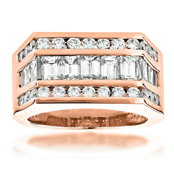 Unique 18K Men's Round & Baguette Natural Diamonds Ring (Rose Gold Size 11)