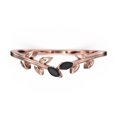 thumbnail image 1 of Unique 18K Rose Gold Over Silver Wedding Band Open Wedding Band Art Deco Marquise Black Diamond Moissanite Leaf Wedding Ring Anniversary gift, 1 of 4
