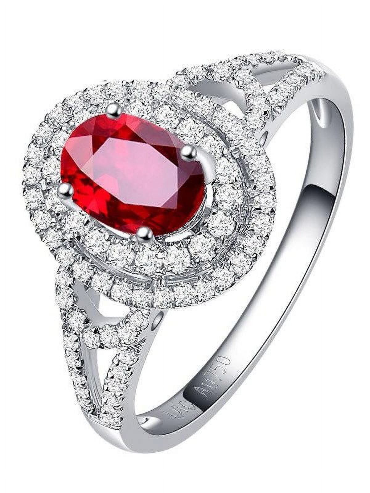 Unique 2 Carat Oval cut Ruby and Diamond Engagement Ring in 14k White Gold affordable ruby diamond engagement ring
