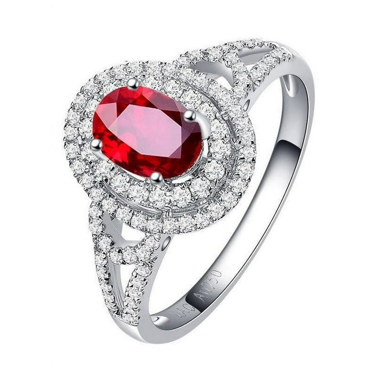 Unique 2 Carat Oval cut Ruby and Diamond Engagement Ring in 14k White Gold affordable ruby diamond engagement ring