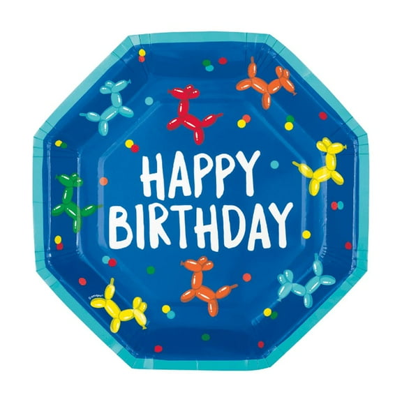 Unique 21935 Paper Plates-23.5 cm-Balloon Dog Birthday Party-8 Count (Pack of 1), Multicolour