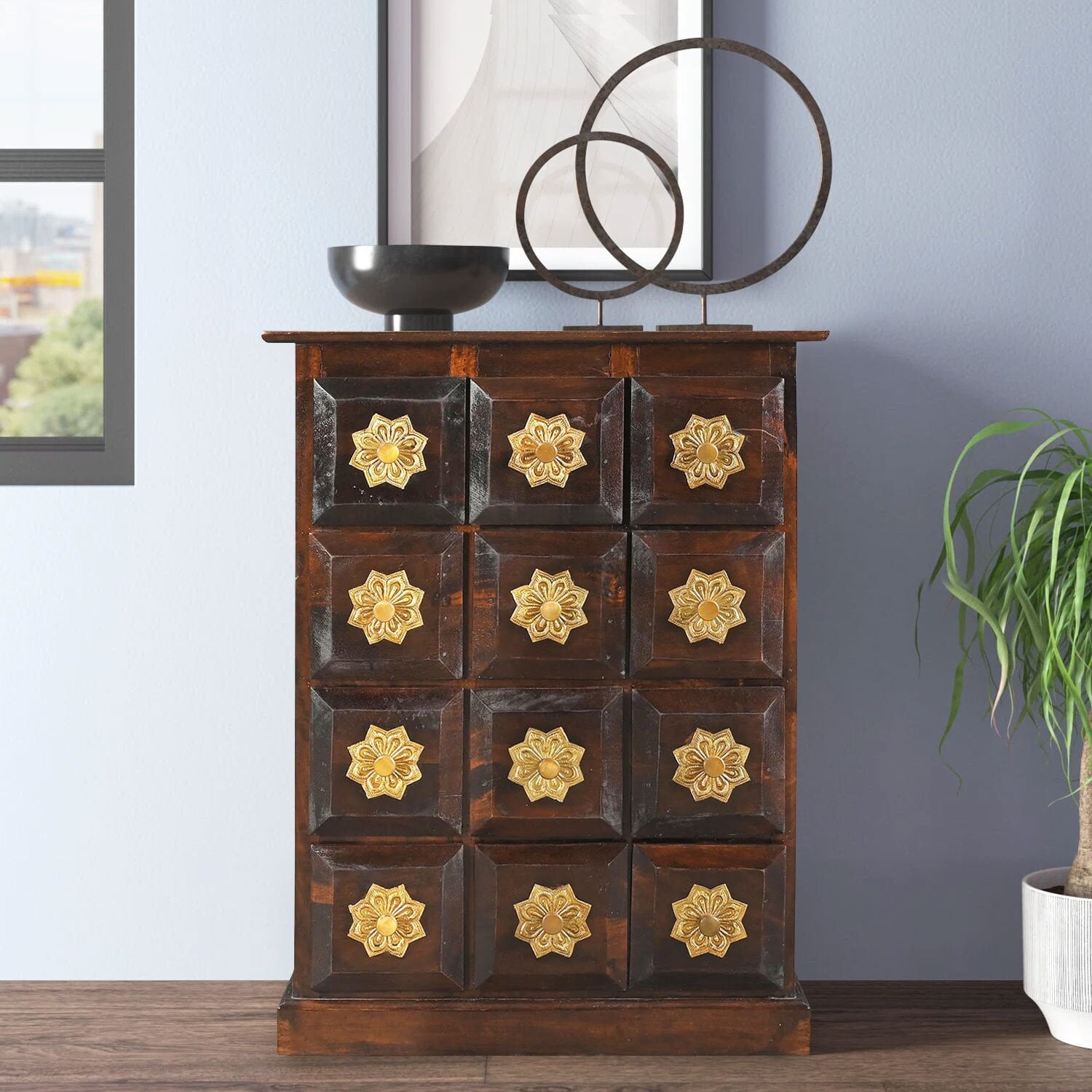 Unique 26 Wide Solid Wood Chest Of Drawers 35 Tall Cabinet With Brass Accents Art Deco Entryway 10 Deep Cabinet Narrow Foyer Table