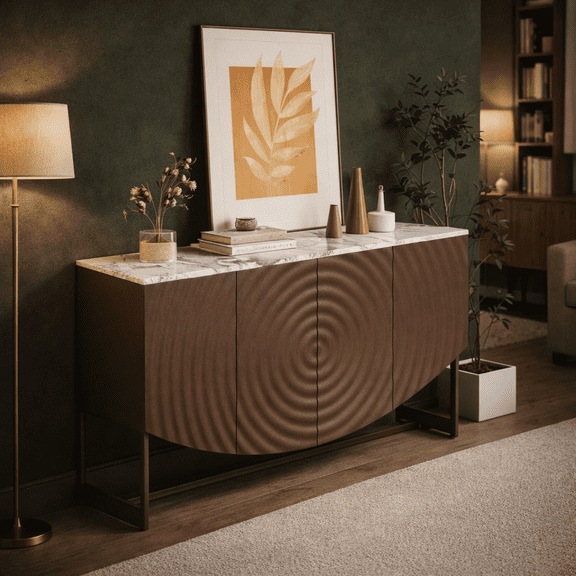 Unique 3 D wave texture sideboard, marble-like sticker counter top, modern luxury style, multi-functional living room and dining room storage sideboard buffet cabinet