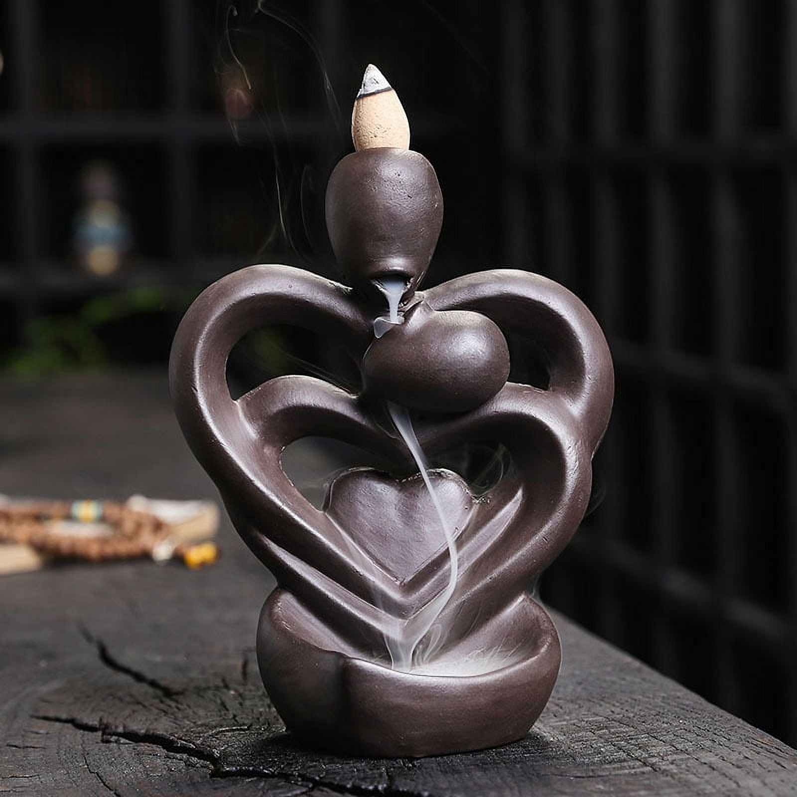 Unique 3 Heart-Shaped Backflow Incense Burner Creative Purple Clay Aromatherapy Waterfall Incense Furnace Holder for Home Decor