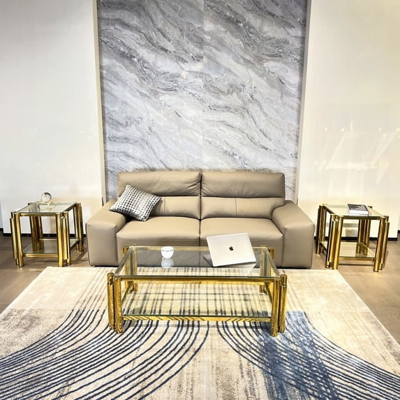 Unique 3-Piece Coffee Table Set - Stainless Steel & Double-Glass for Living Room/Home Office