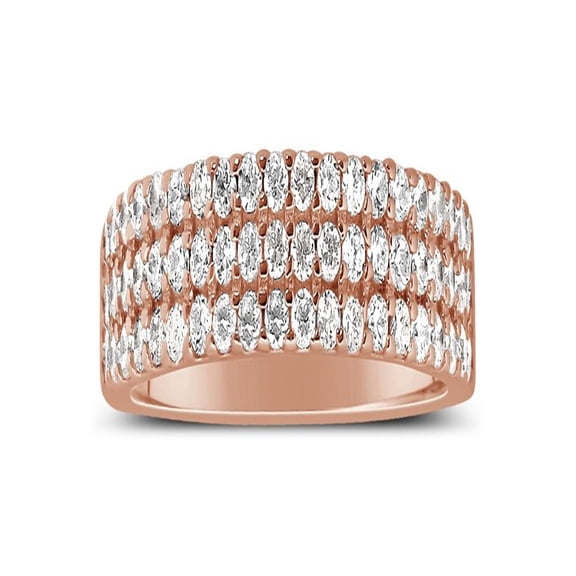Unique 3 Row 1 Carat Round Diamond Wedding Ring Band in Rose Gold