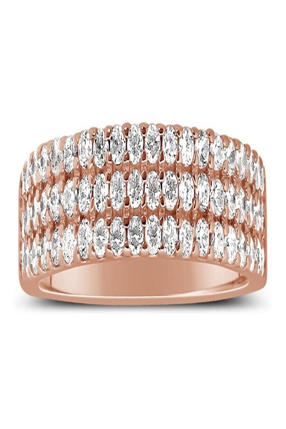 Unique 3 Row 1 Carat Round Diamond Wedding Ring Band in Rose Gold