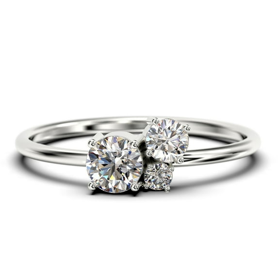 Unique 3 Stone Minimalist 0.55 Carat Round Cut Diamond Moissanite Engagement Ring, Trilogy Ring, Wedding Ring in 10k Solid White Gold, Gift For Her, Gift For Woman, Promise Ring, Anniversary Ring