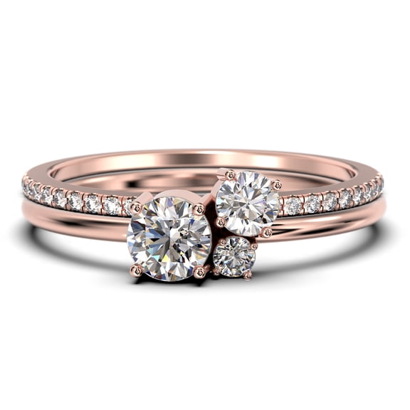3 Stone 1.05 Carat Round Cut Moissanite & Diamond Bridal Set in 925 Sterling Silver with 18k Rose Gold Plating