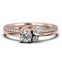 Unique 3 Stone Minimalist 1.05 Carat Round Cut Diamond Moissanite Engagement Ring, Trilogy Ring, Wedding Ring in 10k Solid Rose Gold, Bridal Set, Matching Band, Anniversary Ring