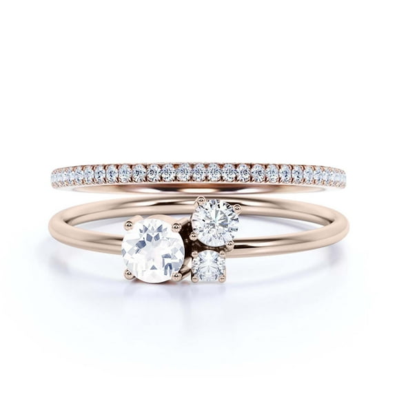 Unique 3 Stone Minimalist 1.05 Carat Round Cut Diamond Moissanite Engagement Ring, Trilogy Ring, Wedding Ring in 10k Solid Rose Gold, Gift For Her, Bridal Set, Matching Band, Anniversary Ring