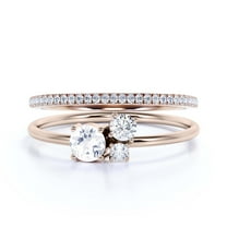 Unique 3 Stone Minimalist 1.05 Carat Round Cut Diamond Moissanite Engagement Ring, Trilogy Ring, Wedding Ring in 10k Solid Rose Gold, Gift For Her, Bridal Set, Matching Band, Anniversary Ring