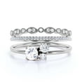 thumbnail image 1 of Unique 3 Stone Minimalist 1.55 Carat Round Cut Diamond Moissanite Engagement Ring, Trilogy Ring, Wedding Ring in 925 Sterling Silver With 18k White Gold Plating Gift For Her, Trio Set, Matching Band, 1 of 3