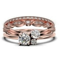 thumbnail image 1 of Unique 3 Stone Minimalist 1.55 Carat Round Cut Diamond Moissanite Engagement Ring, Trilogy Ring, Wedding Ring in 925 Sterling Silver With 18k Rose Gold Plating, Trio Set, Matching Band, 1 of 4
