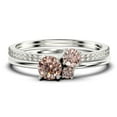 thumbnail image 1 of Unique 3 Stone Minimalist 1.55 Carat Round Cut Morganite Engagement Ring, Trilogy Ring, Wedding Ring in 10k Solid White Gold, Trio Set, Matching Band, Anniversary Ring, 1 of 4