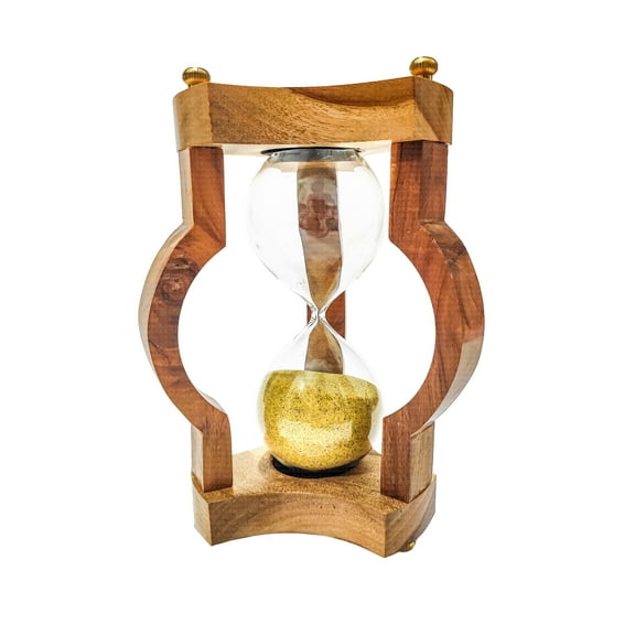 Unique 30 Min Wooden Hourglass Sand Timer with Yellow Sand, Vintage Handmade