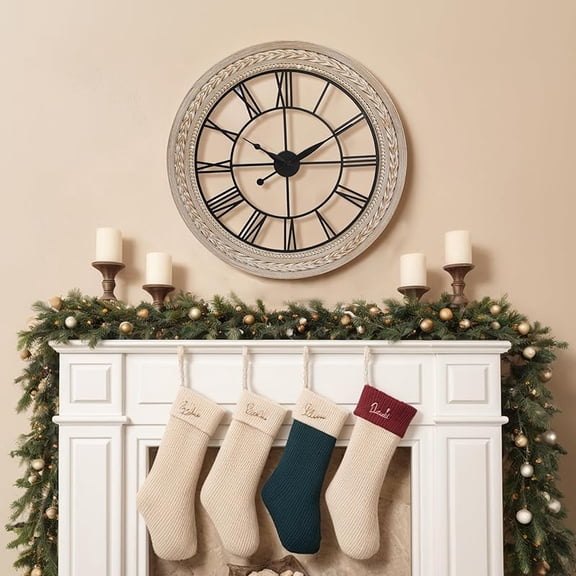 Unique 30" Wall Clock for Living Room Decor, Oversized Farmhouse Wall Clock Battery Operated, Triptych Panel Wooden Large Clock Wall Art for Bedroom Entryway