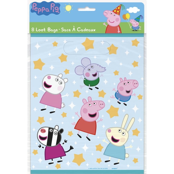Unique 30382055 Peppa Pig Plastic Loot Bags - 8 Count