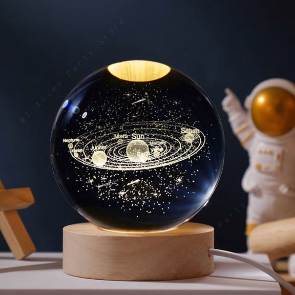 Unique 3D Crystal Ball Night Light Led Lamp Bedside Table Glowing Galaxy Lamp Saturn Planets Moon Children Birthday Gift Toy 5cm