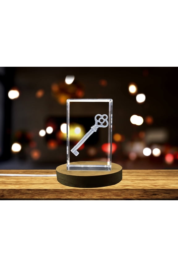 Unique 3D Engraved Crystal Key Charm - Stylish Vintage Keepsake Gift