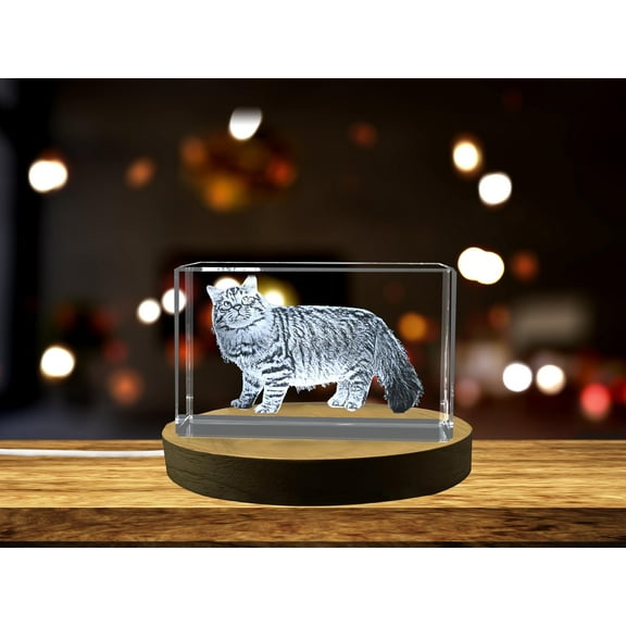 Unique 3D Engraved Crystal Statue Siberian Cat