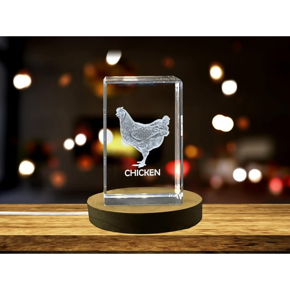 Unique 3D Engraved Crystal of a Majestic Chicken - Perfect for Farmhouse Decor and Poultry Enthusiasts