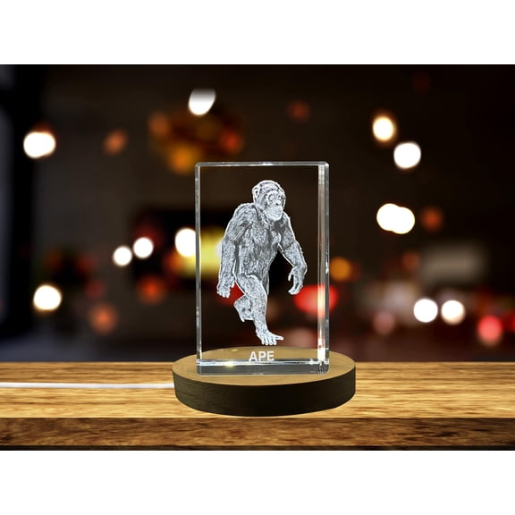 Unique 3D Engraved Crystal with Ape Design - Perfect Gift for Animal Lovers