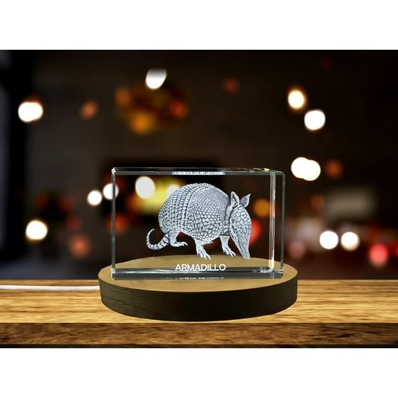 Unique 3D Engraved Crystal with Armadillo Design - Perfect Gift for Animal Lovers