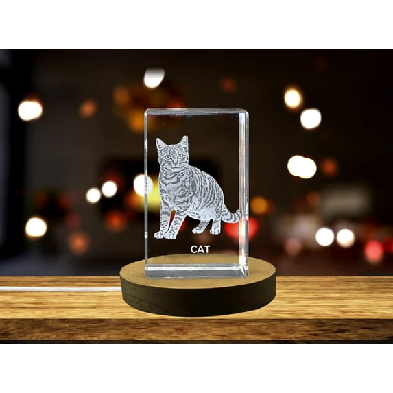 Unique 3D Engraved Crystal with Cat Design - Perfect Gift for Cat Lovers