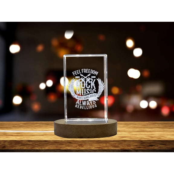 Unique 3D Engraved Crystal with Rock Music Concept Vector Design - Perfect Gift for Music Lovers