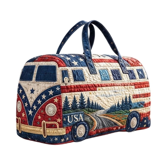 Unique 3D Van Outline Boho Floral Weekender Duffle Bag, Lightweight Quilted Overnight & Fitness Storage Tote