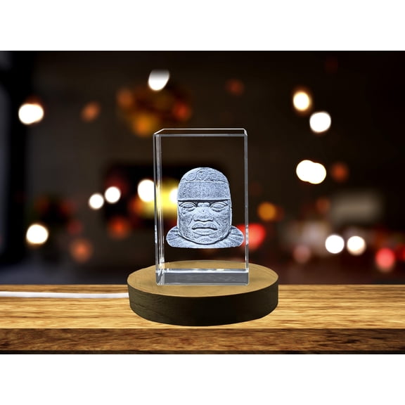 Unique 3d Engraved Crystal Olmec Colossal Head Statue Gift