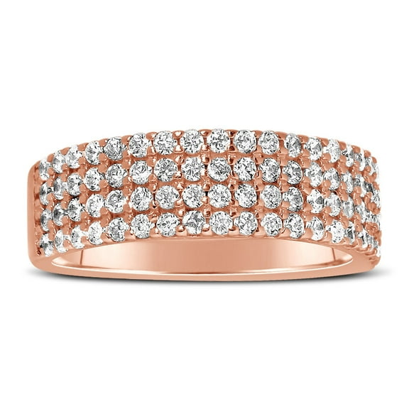 Unique 4 Row 1 Carat Round Diamond Wedding Ring Band in Rose Gold