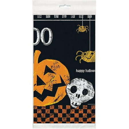 Unique 47463 84 x 54 in. Checkered Halloween Plastic Tablecloth