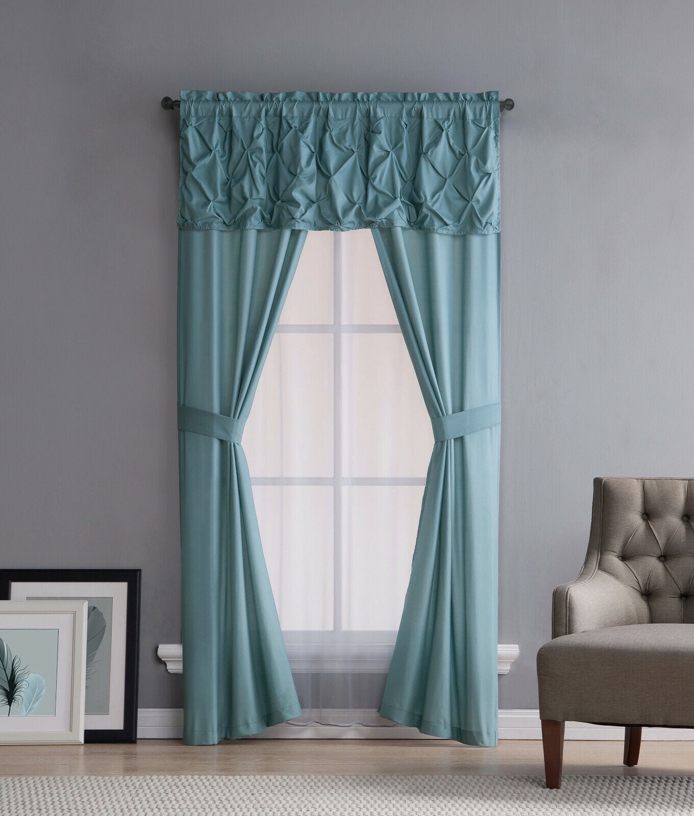 Unique 5 Piece Complete Window Curtain Set With Tiebacks Assorted
