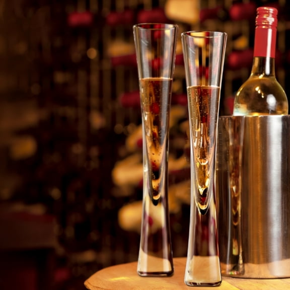 Unique 5oz Hand Blown Stemless Champagne Flutes,Clear Crystal Champagne Glasses for Wedding & Anniversary