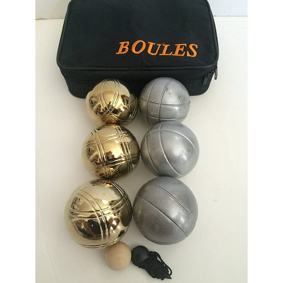 Unique 6 Ball 73mm Metal Bocce/Petanque Set with 3 Grind Sand Balls and 3 Gold Balls