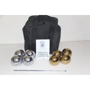Unique 73mm Petanque/Bocce Pack - with Mix of 8 Gold/Silver Balls, Black Nylon case, Rule Book and extendable Measuring Device