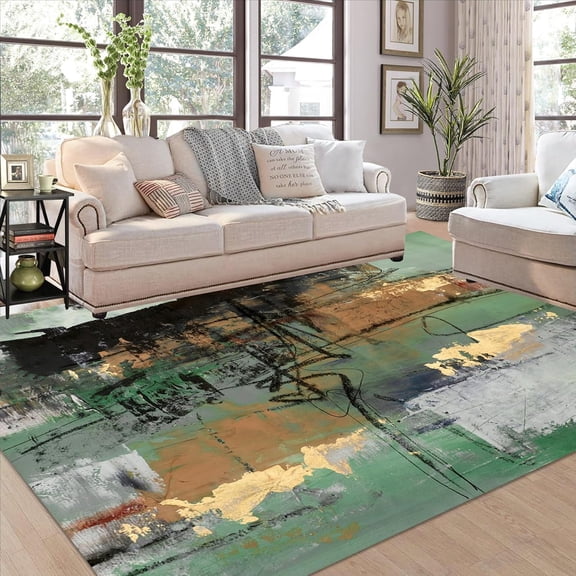 Unique Abstract Oil Painting Textured Area Rug Canvas Inspired Machine Washable Modern Rug For Bedroom Dining Room Living Room Office Deco Carpet Kitchen Hallway Floor Mat 1x2ft