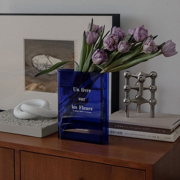 Unique Acrylic Book Vase Modern Clear Desktop Book Shape Vase, Cute Acrylic Flowers Vase for Room/Office/Bedroom/Table Decoration