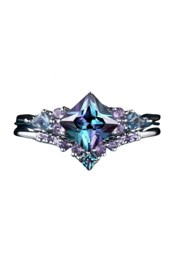 Unique Alexandrite Bridal Engagement Ring Set in 925 Sterling Silver - Anniversary Ring For Wife - Christmas Ring For Her