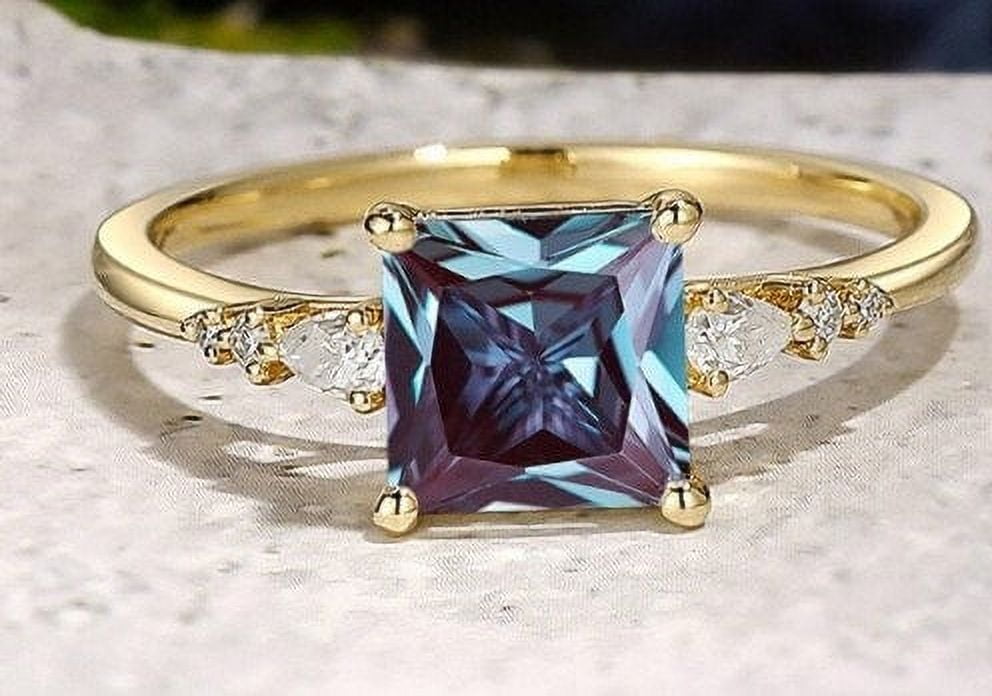 Unique Alexandrite Engagement Ring Princess Cut Alexandrite Ring Pear Cut Moissanite Ring Dainty Diamond Ring Vintage Anniversary Ring