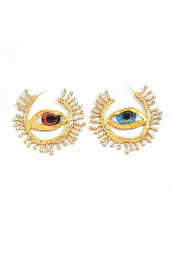 Unique Alien Pupil Ear Exaggerate Irregular Earwear Circular Blue Eye Ear Loop Big Hoop Earring Retro Jewelry