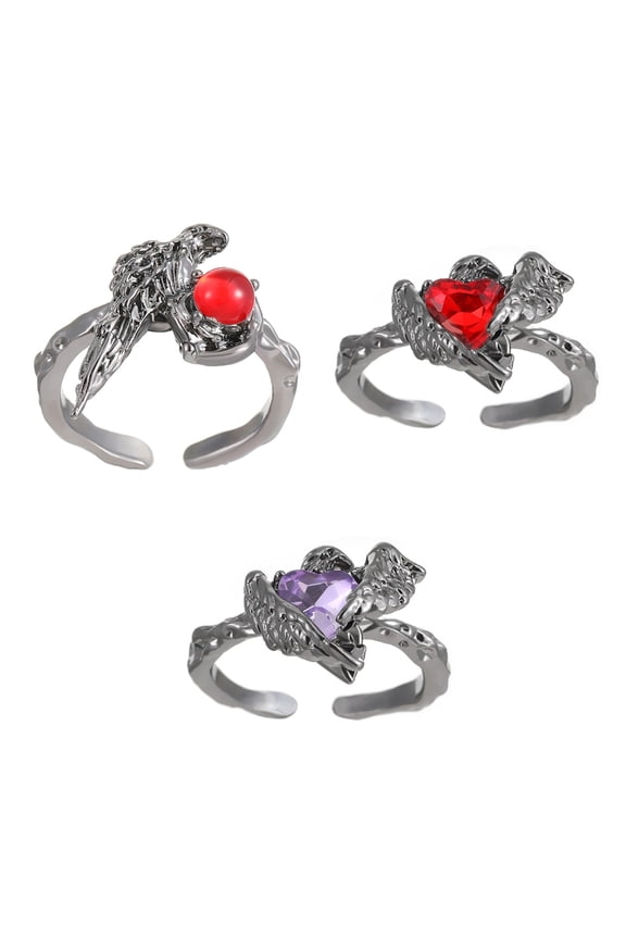 Unique Alloy Rings With Red Stones Accent Fashionable Thorn And Crow Rings Ornament For Women And Styles Enthusiasts
